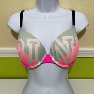 PINK Victoria’s Secret Push-Up Bra 36C Gray Pink Logo Colorblock